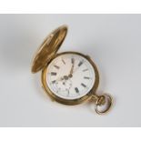 A gold keyless wind centre stop seconds quarter repeating gentleman's hunting cased pocket watch,