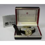 A Bulova Accutron gilt metal fronted and steel backed gentleman's wristwatch, the signed silvered