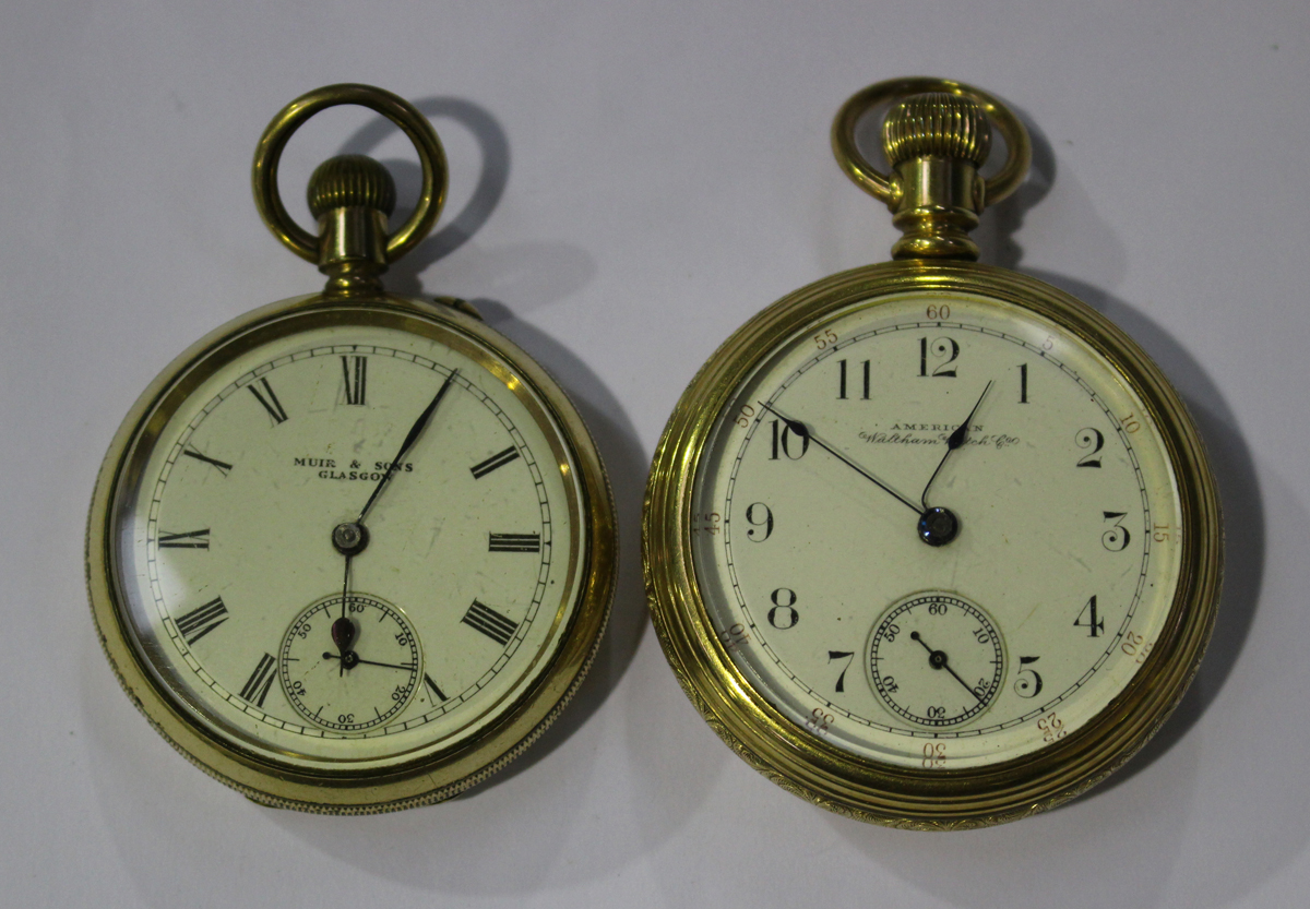 An American Waltham Watch Co gilt metal cased keyless wind open-faced pocket watch, the signed