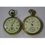 An American Waltham Watch Co gilt metal cased keyless wind open-faced pocket watch, the signed