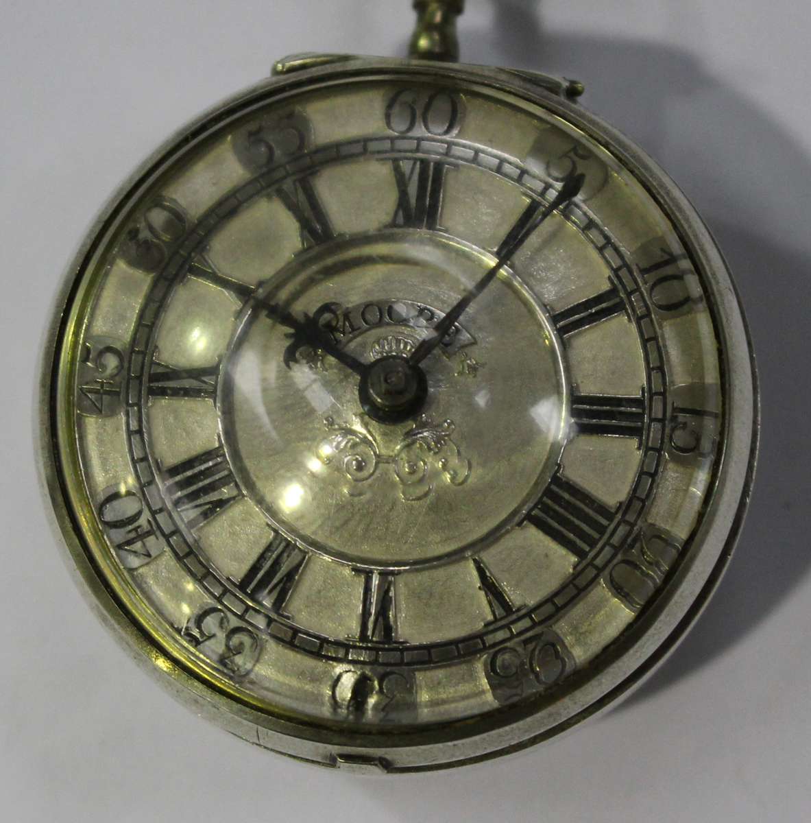 A silver twin cased open-faced gentleman's pocket watch, the gilt fusee movement with a verge - Image 5 of 5