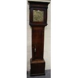 A mid-18th century oak longcase clock with thirty hour movement striking on a bell via an outside