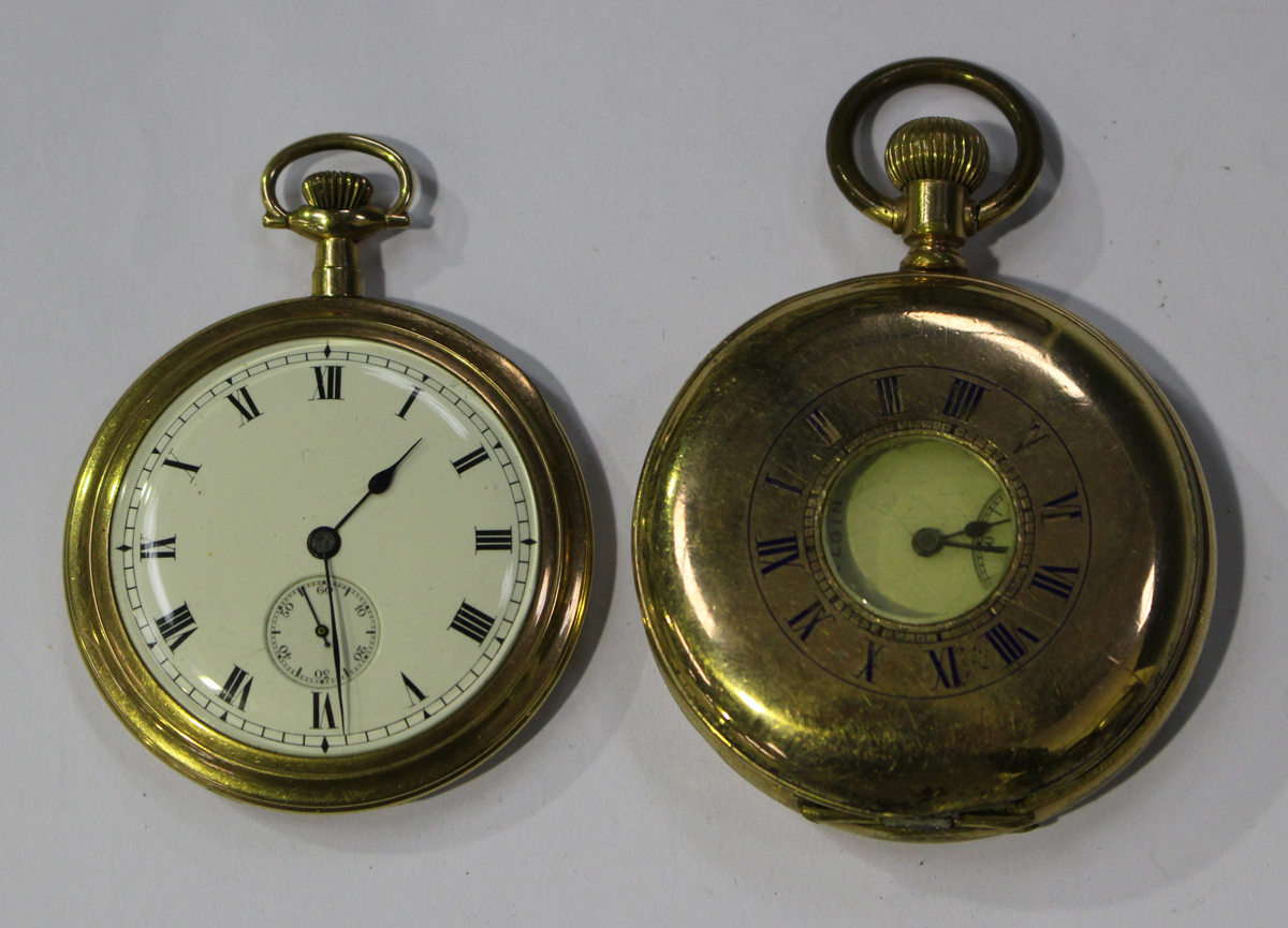 An American gilt metal cased keyless wind open-faced dress watch, the jewelled lever movement