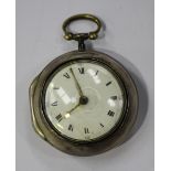 A silver pair cased keywind open-faced pocket watch, the gilt fusee movement with a verge