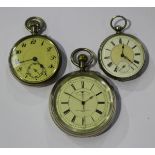 A silver cased keyless wind open-faced centre seconds gentleman's pocket stop watch, the gilt