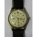 A Movado 9ct gold circular cased gentleman's calendar wristwatch, the signed jewelled movement