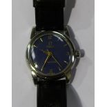 An Omega Automatic Seamaster steel cased three-quarter sized wristwatch, the signed blue dial with