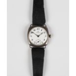 A Rolex silver cushion shaped gentleman's wristwatch, the signed jewelled movement detailed 'Rolex