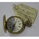 A gold cased keyless wind hunting cased lady's fob watch, with an unsigned gilt jewelled lever