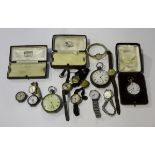 One 18ct gold and three 9ct gold cased ladies' wristwatches, including Record and Tissot, two silver