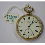 An 18ct gold cased keywind open-faced gentleman's pocket watch, with gilt three-quarter plate