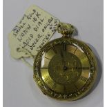 A gold cased keywind open-faced lady's fob watch, the gilt cylinder movement detailed 'Mottu