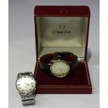 An Omega gilt metal fronted and steel backed gentleman's wristwatch, the signed silvered dial with