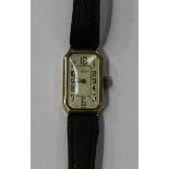 A J.W. Benson, London 9ct gold cut cornered rectangular cased lady's wristwatch, the jewelled