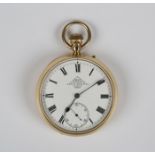 An 18ct gold cased keyless wind open-faced gentleman's pocket watch, the gilt lever movement