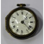 A tortoiseshell and gilt metal pair cased open-faced gentleman's pocket watch, the gilt fusee