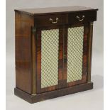 A Victorian figured mahogany chiffonier, fitted with two frieze drawers above a pair of doors with