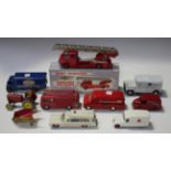 A small collection of Dinky Toys and Supertoys commercial and emergency vehicles, comprising a No.