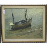 Jon Peaty - Study of a Beached Boat, late 20th century oil on canvas, signed in pencil, 39cm x 49cm,