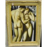 After Tamara de Lempicka - Adam and Eve, and Four Nudes, two late 20th century oils on canvas,