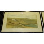 Stewart Acton - South Downs Views, a pair of watercolours, both signed, each 35cm x 70cm, both