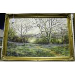 Poynton - Bluebell Wood, oil on canvas, signed, 49.5cm x 75cm, within a gilt frame.Buyer’s Premium