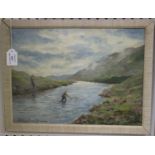 Barrington Browne - Fishermen in a River, oil on canvas-board, signed, 29cm x 39cm.Buyer’s Premium