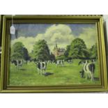 H.E. Jensen - View of Cattle in Friesland, 20th century oil on canvas, signed, 37cm x 52cm, within a