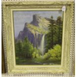 A 20th century oil on canvas, Mountainous Landscape with Waterfall, oil on canvas, 59cm x 49cm,