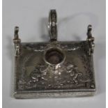 A German .800 silver diminutive chamberstick and vesta case of rectangular form with ring handle,