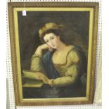 British School - Portrait of a Lady with an Open Book, oil on canvas, 87.5cm x 66cm, within an oak