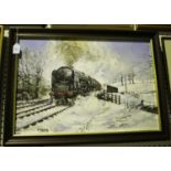 Bernard Jones - Train in a Snowy Landscape, late 20th century oil on canvas, signed and indistinctly