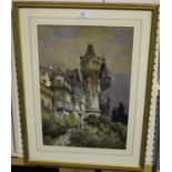 H. Valter - 'Ancien Chateau de Cravan', watercolour with gouache, signed recto, titled and label