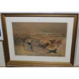 L. Stagg - Two Figures herding Cattle, watercolour, signed, 42cm x 62cm, within a gilt frame.Buyer’s