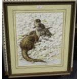 David Parry - Study of Otters, watercolour, signed, 49cm x 40cm, within a stained and gilt frame.