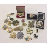 A large collection of brooches to include ceramic & stone set.