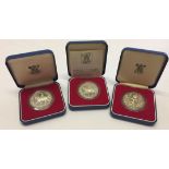 3 cased 1977 silver jubilee silver proofs.