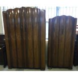 2 matching 1930s walnut veneer wardrobe with shaped fronts largest approx 122 x 188cm.