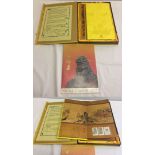 A boxed Chinese stamp album in yellow fabric presentation case based on artwork inspired by 'A