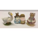 3 Beswick Beatrix Potter figurines Hunca Munca, Rebeccah Puddleduck and The Old Woman Who Lived in a