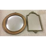 A small convex mirror together with a heavy brass mirror (originally on stand) 30cm diameter and