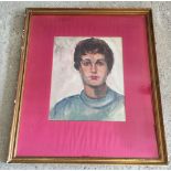 A large framed and glazed oil portrait of a woman attributed to Harold Kopel. Painting size 34 x