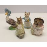 4 Beswick Beatrix Potter ceramic figurines: Chippy Hackee, Mrs Tiggywinkle, Jemima Puddleduck &