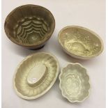 4 antique ceramic jelly/blancmange moulds, 2 by Copeland.