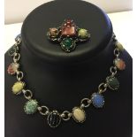 Scottish style necklace set with 14 natural stones including agate and turquoise, together with a