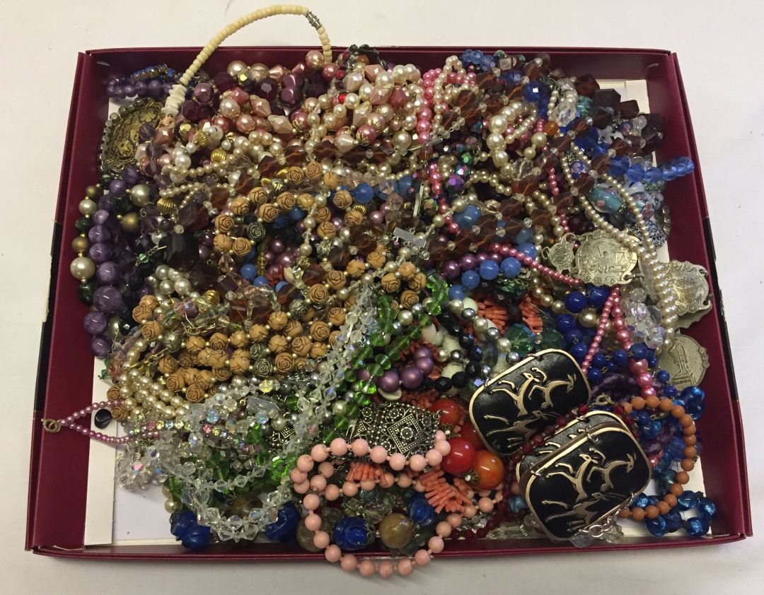 A large quantity of vintage costume jewellery including marcasite, glass beads, etc.
