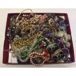 A large quantity of vintage costume jewellery including marcasite, glass beads, etc.