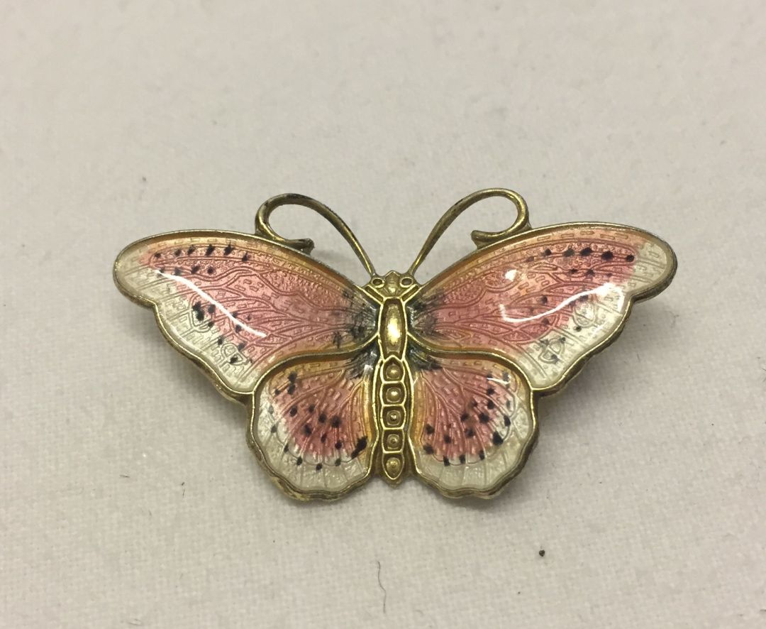 A Norwegian silver gilt and enamel butterfly brooch by Hroar Prydz. Approx 3.5cm wide