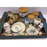 A box of mixed misc ceramics to include Portmeirion 'The Botanic Garden' storage jars, Regency