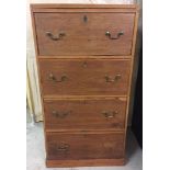 A vintage 4 drawer tall pine chest. Handle missing on bottom drawer. Approx 69 x 133cm.